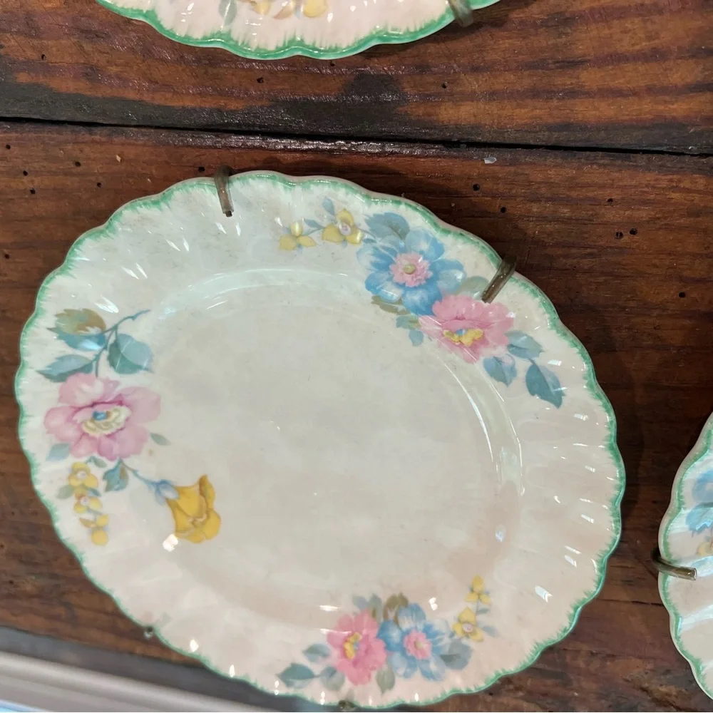 Floral Ceramic Dessert Plates Set of four decor hanging braces Sebring Porcelain